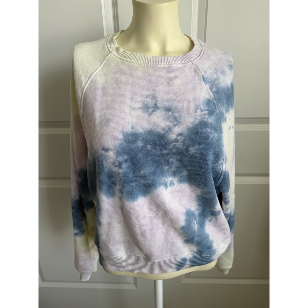 American Eagle Women Blue Purple Yellow Tie Dye Raglan Crewneck Sweatshirt M